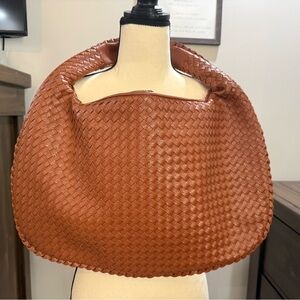 Chic Tan Vegan Leather Woven Hobo Bag